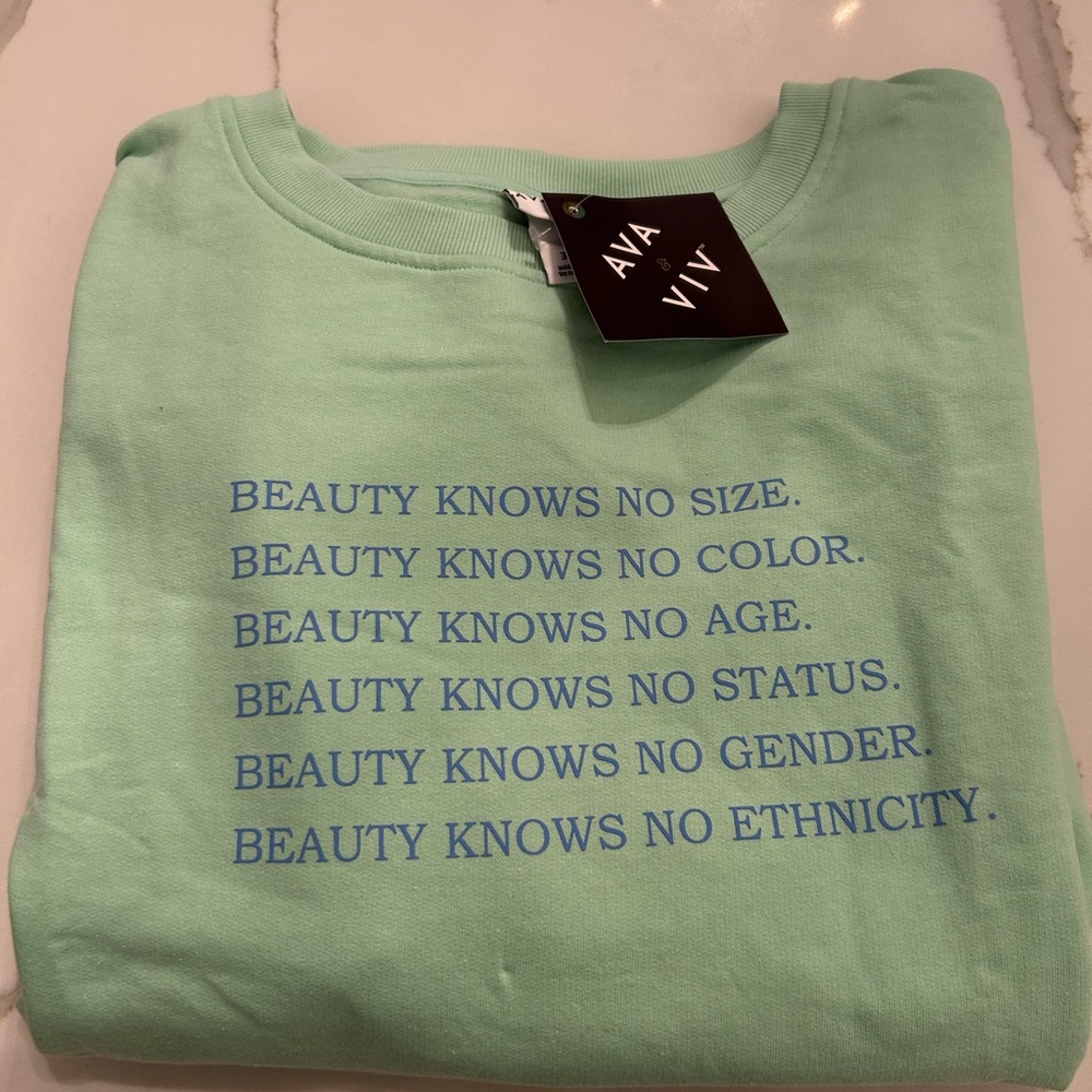 Ava & Viv Sweatshirt Plus Size 3X Green “Beauty Knows No Size‎ Color Age ..."